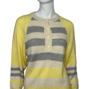 Vintage Diane Von Furstenberg Sweater Women's Medium Yellow Gray Striped